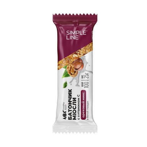 АВС хэлси фуд батончик мюсли Ореховый микс/витамин С в белой глазури 25г