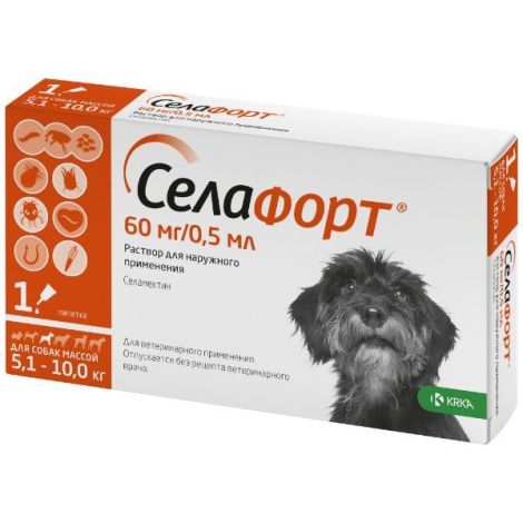 Селафорт капли на холку для собак весом от 5,1 до 10кг 0,5мл