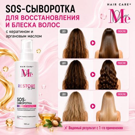 Медива SOS-сыворотка для восстановления и блеска волос с кератином и аргановым маслом 100мл №5