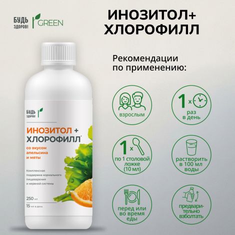 Будь Здоров! Грин Инозитол+Хлорофилл со вкусом апельсина и мяты 250мл №2