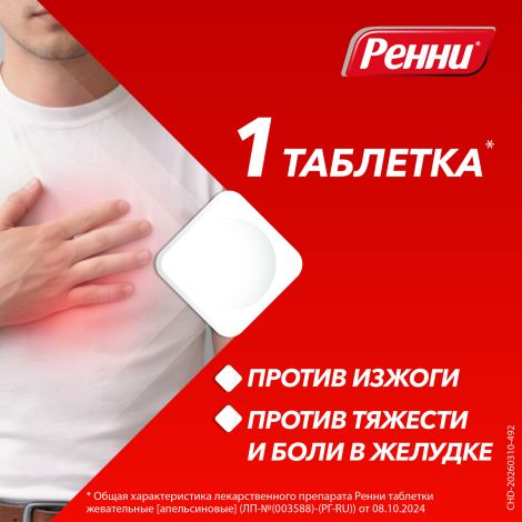 Ренни мята таблетки жевательные 80мг/680мг №24 №5