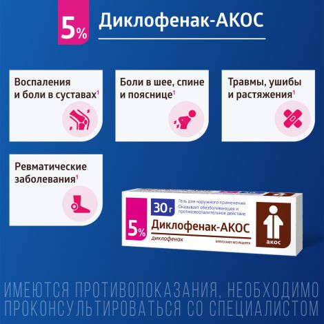 Диклофенак-Акос гель 5% 30г №6