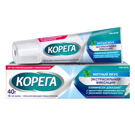 Корега крем для фиксации зубных протезов экстра сильный мята 40мл