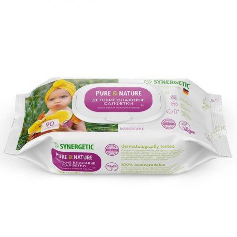 Синергетик салфетки влажные для дет биоразлагаемые 0+ гипоаллерген N90/алоэ вера/нежный хлопок