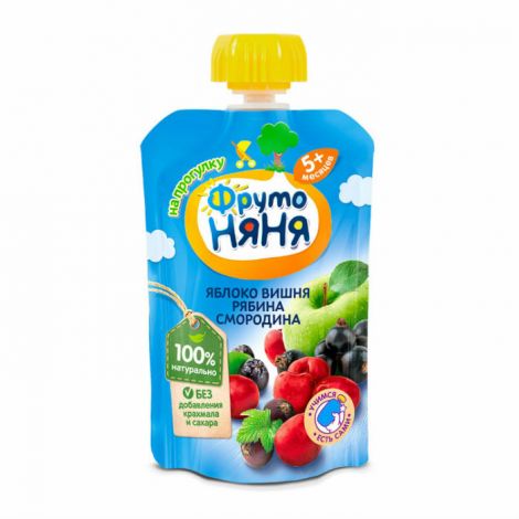 ФрутоНяня пюре Десерт яблоко/черника/рябина/вишня/малина/черная смородина/молоко 125мл