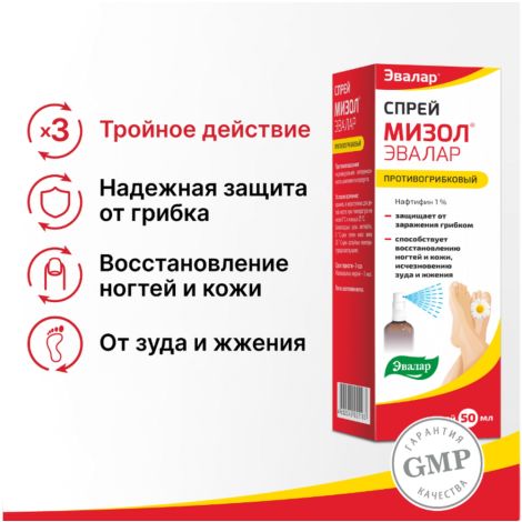 Мизол спрей противогрибковый для защиты от грибка ногтей и кожи фл. 50мл №3