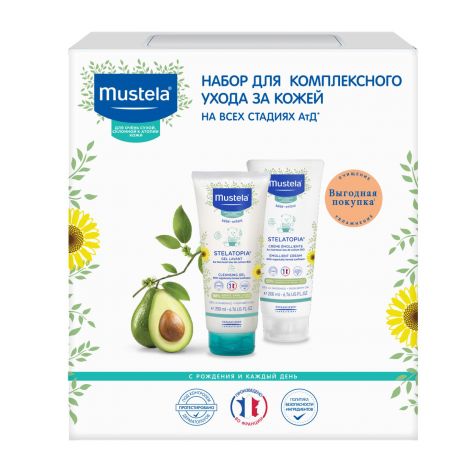 Мустела набор Стелатопия гель для купания очищающ 200мл + крем-эмолент 200мл (-30%)