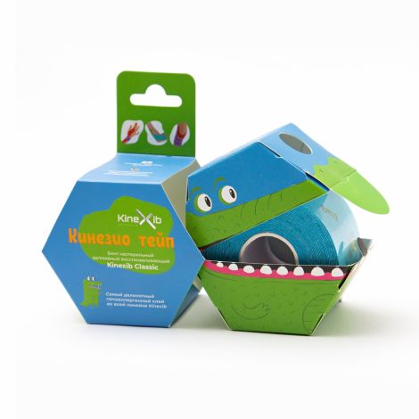 Кинексиб классик кинезио-тейп бинт нестер адгезивный Беби Крокодил для детей 2-5 лет 4смх4м №3