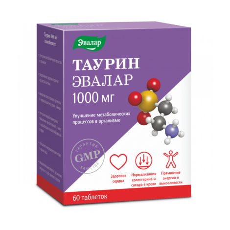 Эвалар таурин 1000мг таб 1,3г №60/БАД