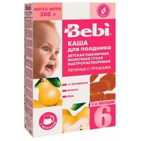 Каша для полдника bebi пшеничная печенье с малиной и вишней