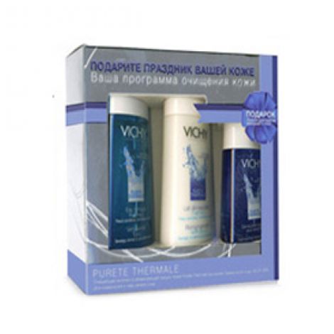 Виши Пюрте Термаль набор тоник очищающий 200мл+ молочко для нормальной/комбинированной кожи 200мл+ лосьон для снятия макияжа для чувствительных глаз 150мл VRU00050