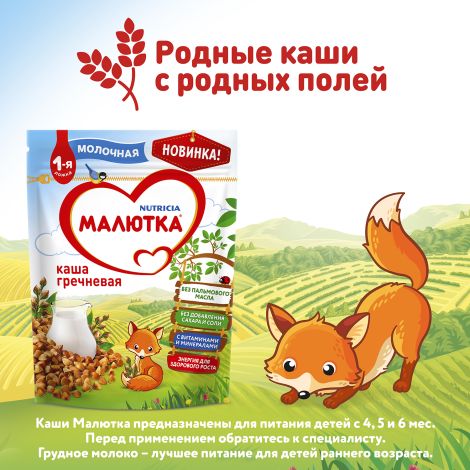 Малютка каша молочная гречка 220г №9