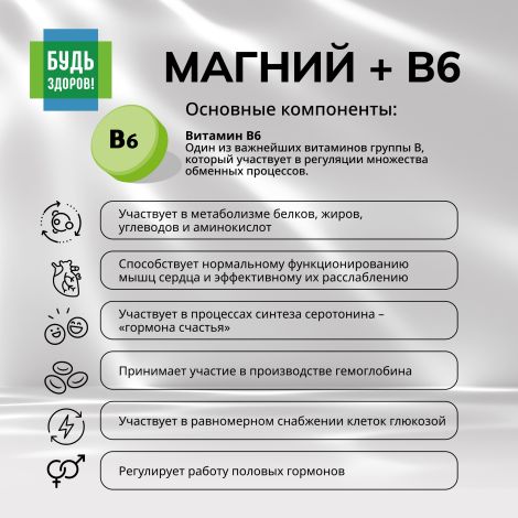 Будь Здоров! Магний В6 Аквион витаминно-минеральный комплекс таблетки №30 №6