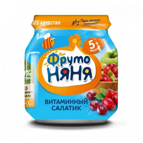 ФрутоНяня пюре Витаминный салатик яблоко/шиповник/клюква/витамин С 100г