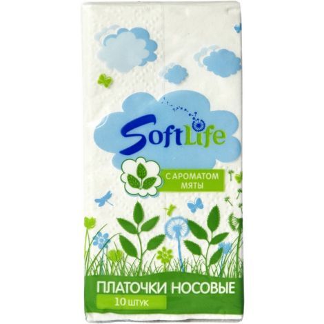 СофтЛайф платки носовые трехслойные мята № 10х10