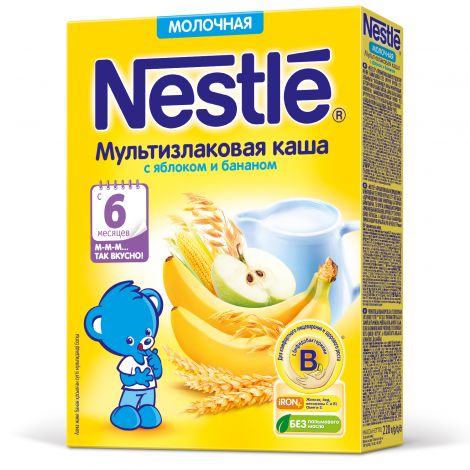 Нестле каша молочная мультизлаковая яблоко/банан 250г/220г