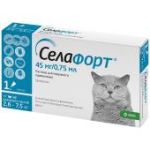 Селафорт капли на холку для кошек весом от 2,6 до 7,5кг пипетка 45мг/0,75мл