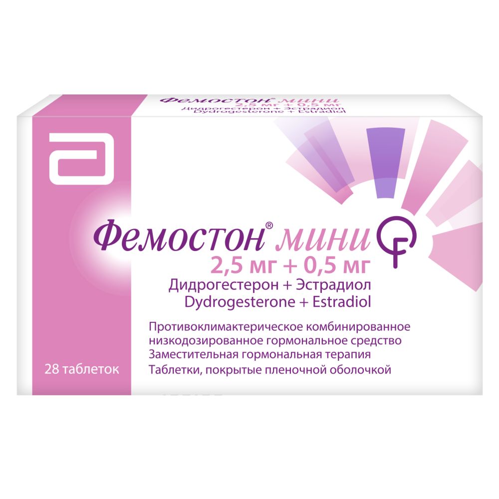 Фемостон мини таб.п/о плен. 2,5мг+0,5мг №28 – купить в аптеке по цене 1  552,00 руб в Москве. Фемостон мини таб.п/о плен. 2,5мг+0,5мг №28:  инструкция по применению, отзывы, код товара: 102412