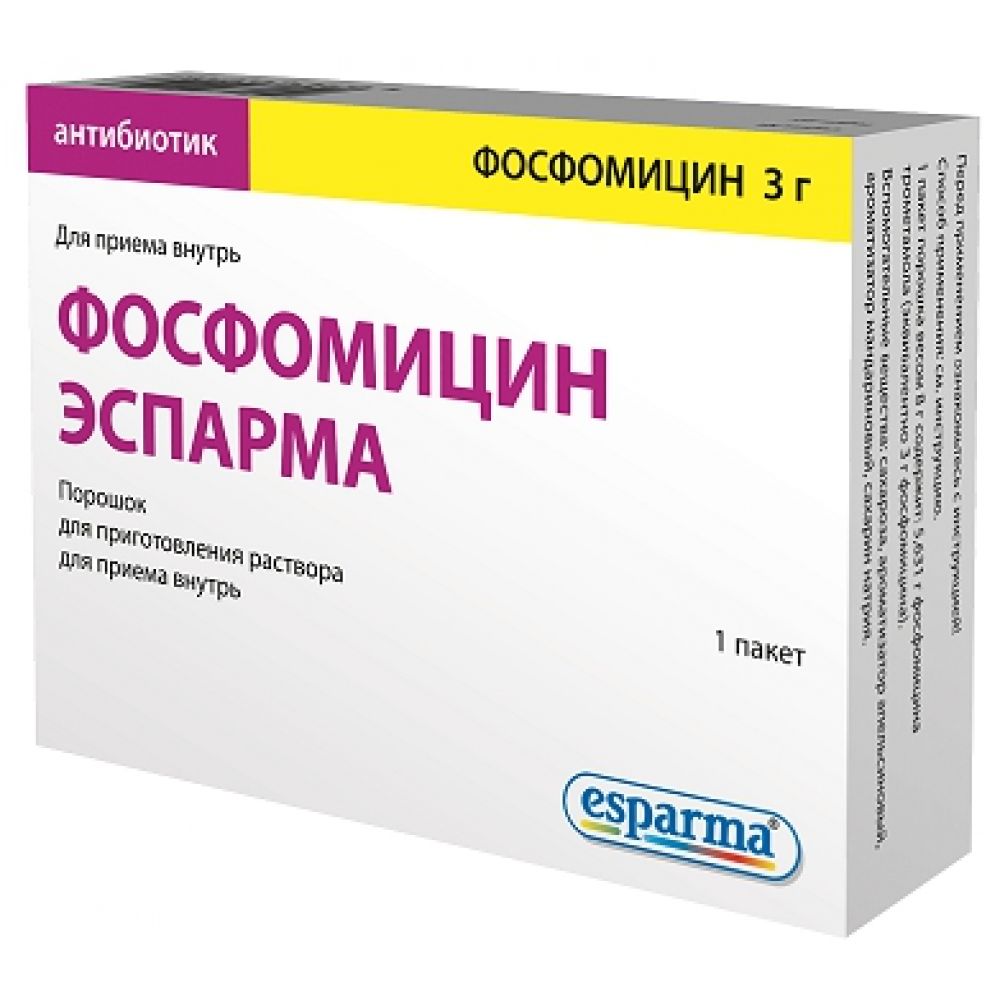 Фосфомицин Эспарма пор.д/приг.р-ра 3г №1 – купить в аптеке по цене 95,50  руб в Москве. Фосфомицин Эспарма пор.д/приг.р-ра 3г №1: инструкция по  применению, отзывы, код товара: 107602