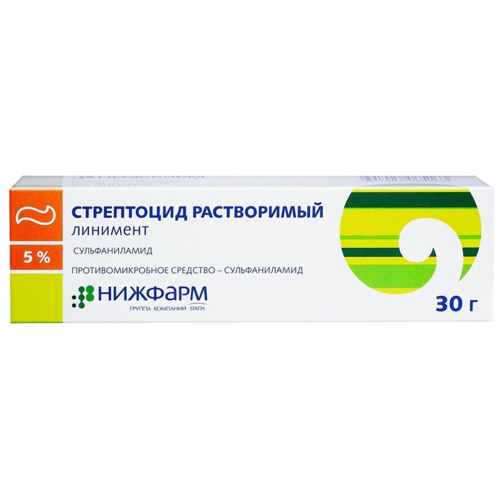 Стрептоцид линимент 5% 30г – купить в аптеке по цене 117,00 руб в Москве. Стрептоцид  линимент 5% 30г: инструкция по применению, отзывы, код товара: 1749