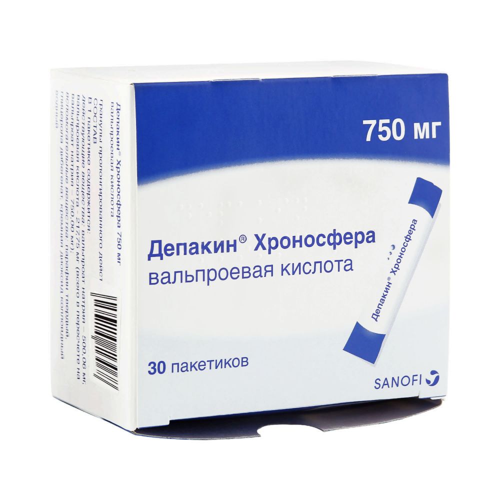 Депакин Хроносфера гранулы пролонг.действия 750мг №30 – купить в аптеке по  цене 959,00 руб в Москве. Депакин Хроносфера гранулы пролонг.действия 750мг  №30: инструкция по применению, отзывы, код товара: 39901