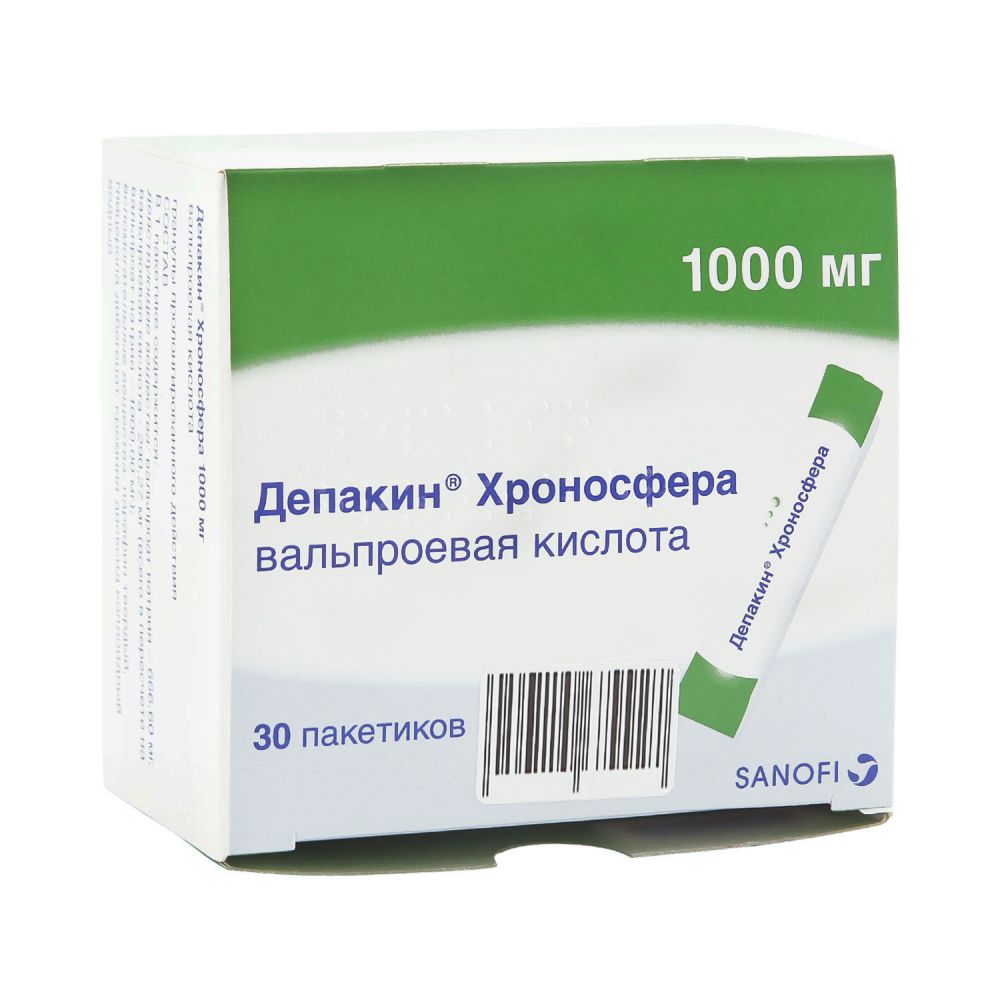 Депакин Хроносфера гранулы пролонг.действия 1000мг №30 – купить в аптеке по  цене 1 037,00 руб в Москве. Депакин Хроносфера гранулы пролонг.действия  1000мг №30: инструкция по применению, отзывы, код товара: 42657