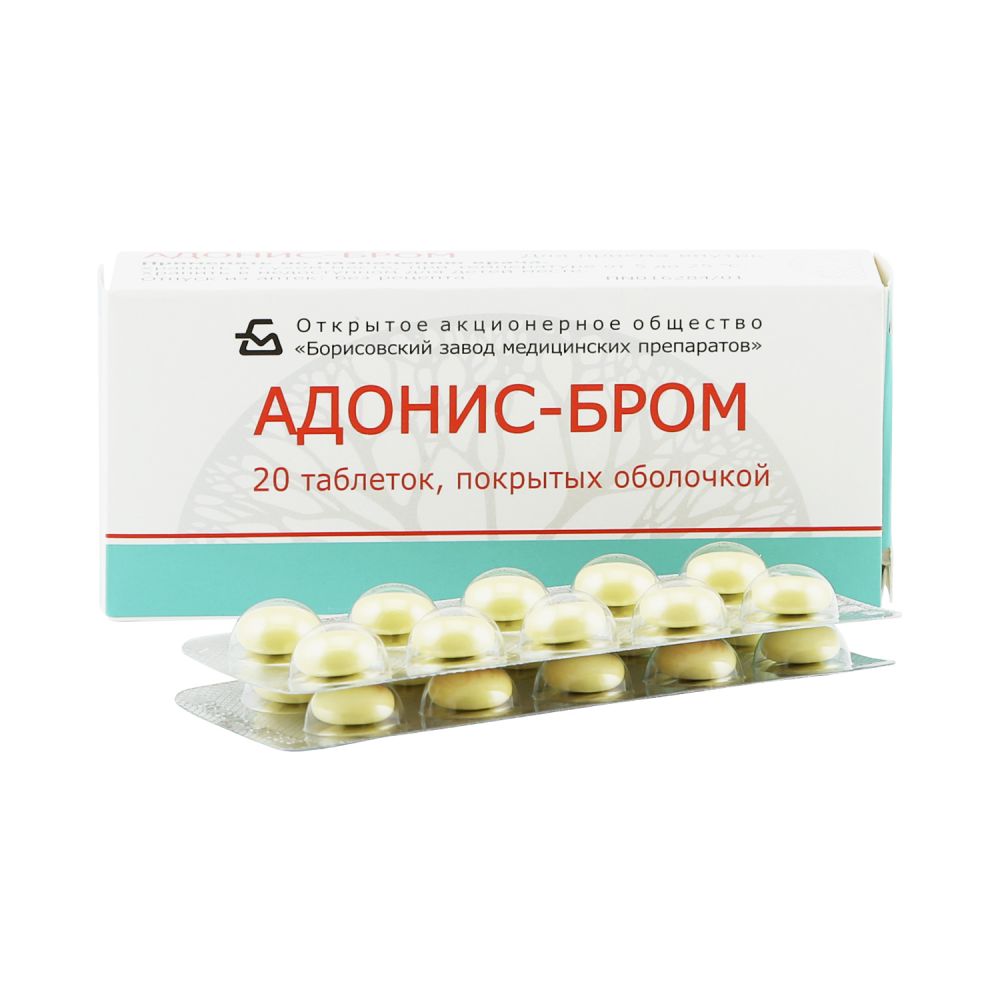 Адонис-бром таб.п/о №20 – купить в аптеке по цене 84,50 руб в Москве.  Адонис-бром таб.п/о №20: инструкция по применению, отзывы, код товара: 98221